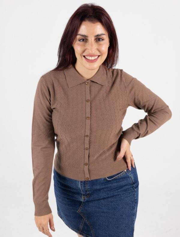 Cardigan Feminino Trabalhado Gola Sólida -Ref.S01025