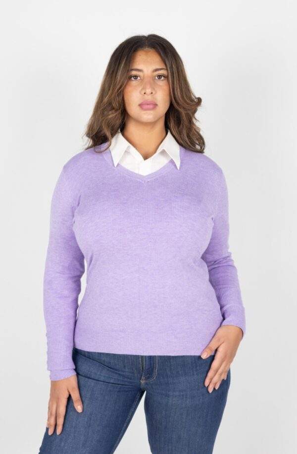 Suéter Feminino Gola V com Botão Plus-Ref.2505